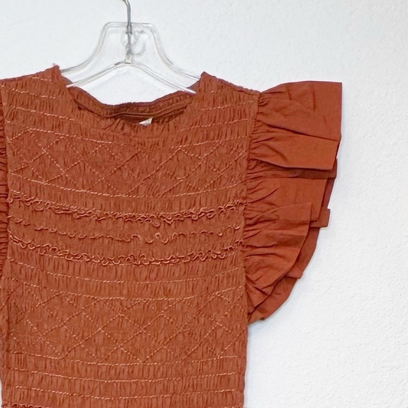 Ulla Johnson Handmade Madeline Smock Flutter Sleeve Dress Clay Size 4/8 NWT - Picture 9 of 16